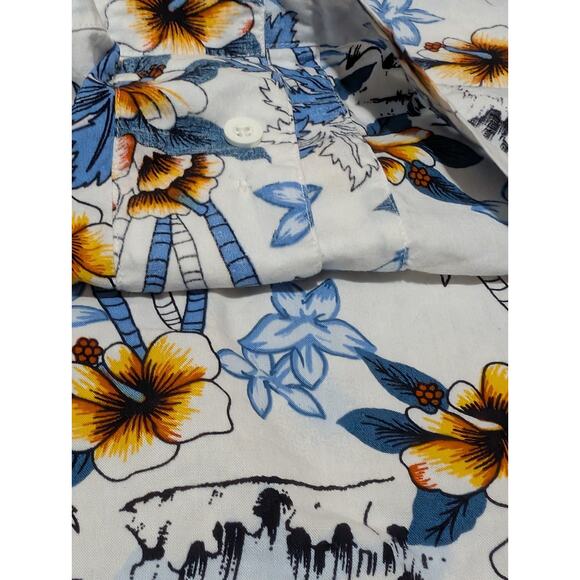 Arizona Jean Shirt Mens Sz XL Button Down Hawaiian Tropical White Blue Flora - Picture 5 of 7